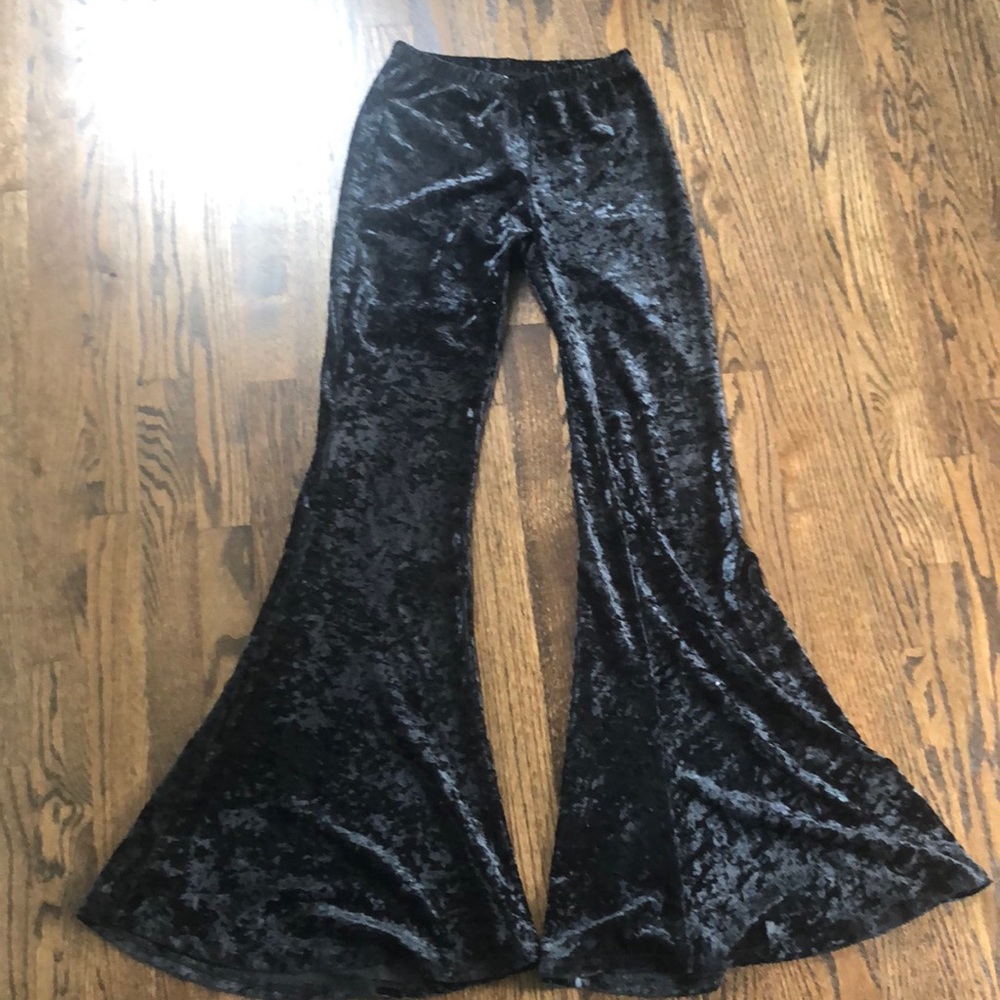 Black velvet stretchy bell pants